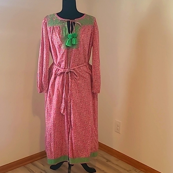 J crew pink vines tunic midi dress long needlepoint embroidery and tassel M - Picture 1 of 11